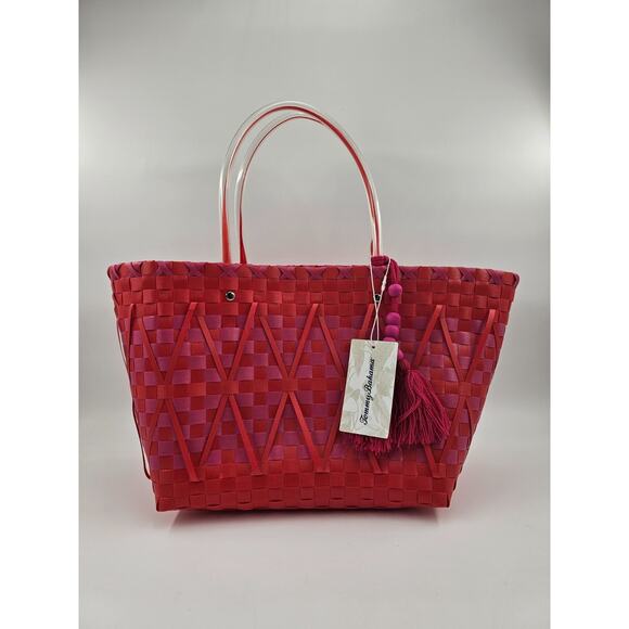 Beautiful pink Tommy Bahama woven basket bag with tassel tote bag NWT - Picture 8 of 8